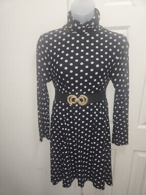 2 Chic Black Polka Dot Turtleneck Dress Size Med/L